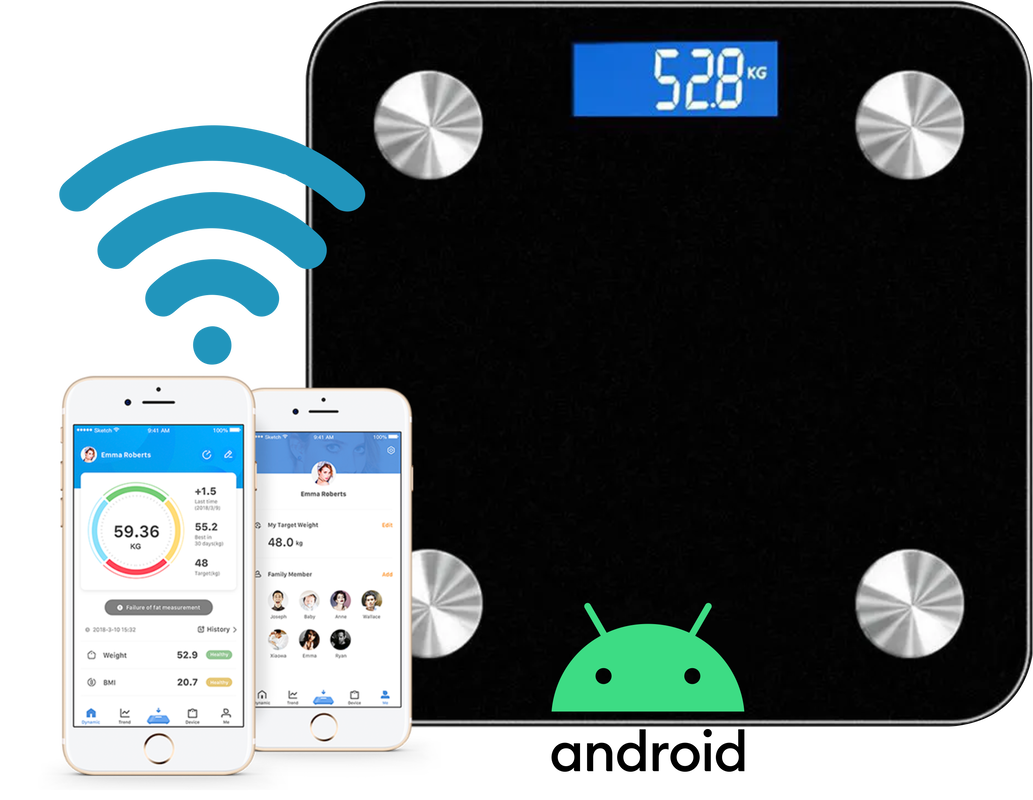 Báscula personal Bluetooth con app para IMC, grasa y agua corporal