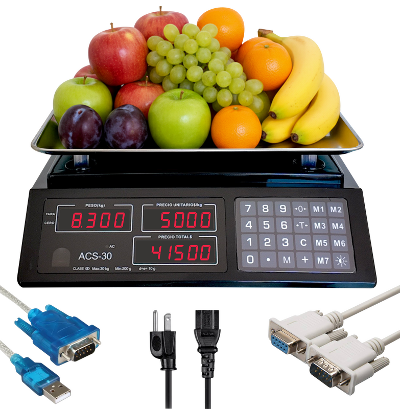 Báscula ACS-30 RS-232 y cable USB para sistemas POS