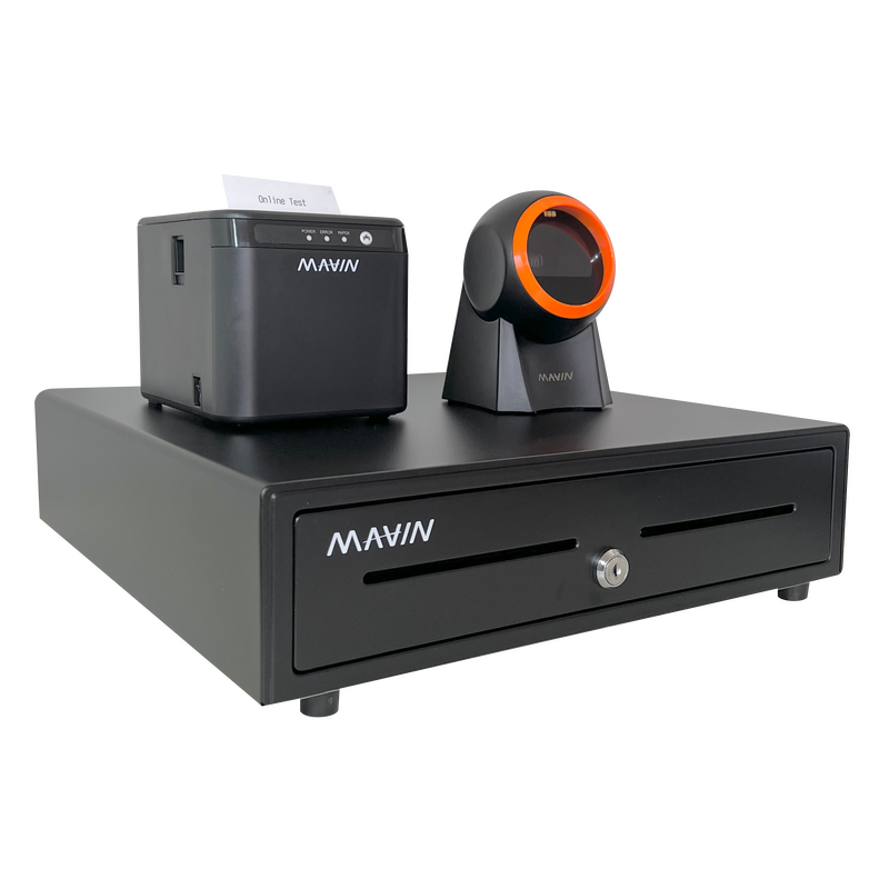 Combo POS Mavin: impresora térmica, cajón de dinero y lector de código de barras
