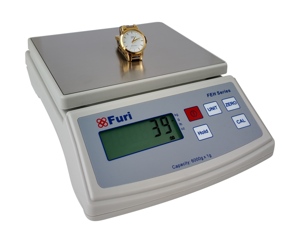 Gramera digital Furi FEH 6kg vista frontal con pantalla LCD