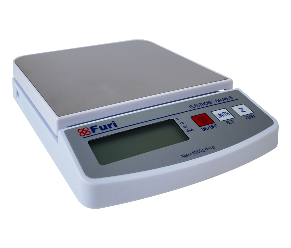Gramera digital Furi FEJ 5kg vista frontal con pantalla LCD